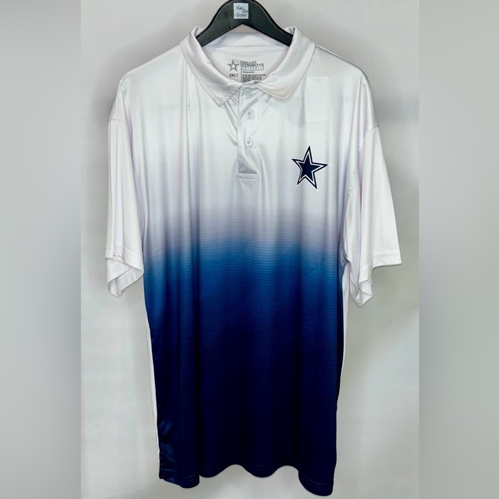 Dallas Cowboys Gradient Polo Shirt XL White Blue NFL Performance NWT